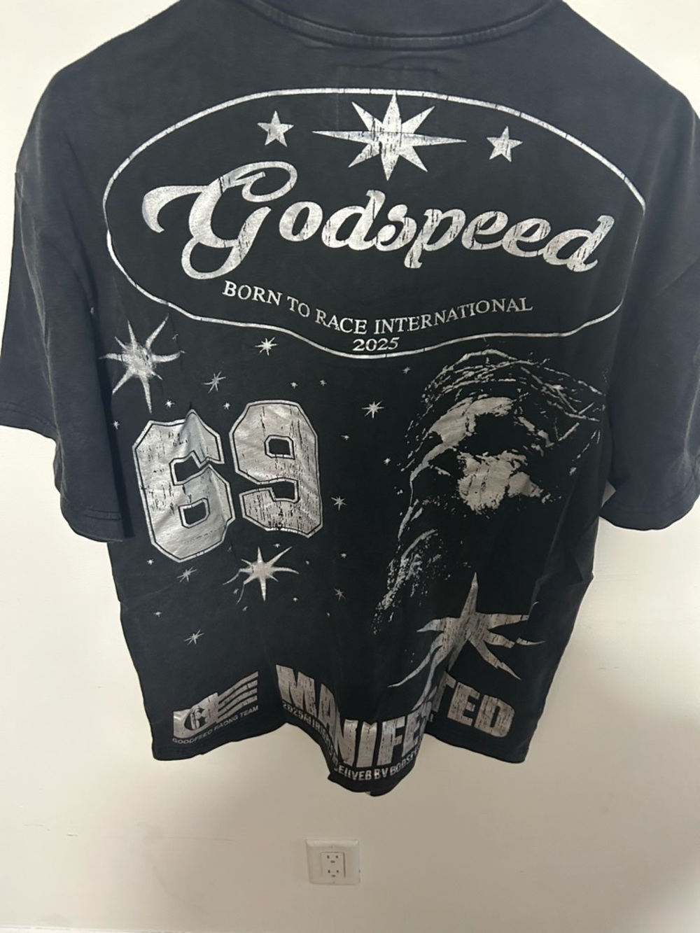 Graphic Tee in Black with Silver Print